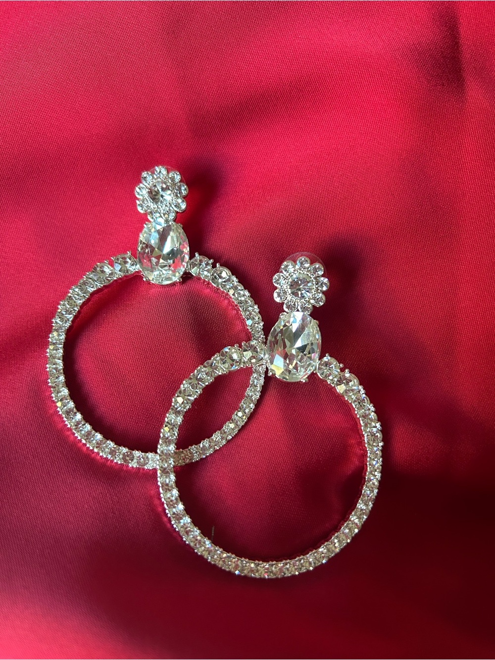 Crystal Hoop Drop Earrings - faux diamond rhinestones